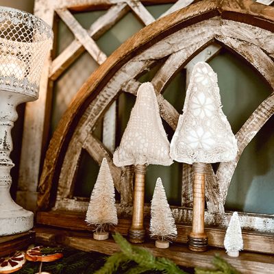 Handmade Vintage Doily Tree On Bobbin Spool