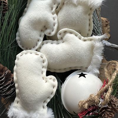 Handmade Winter White Wool Mitten Bowl Fillers Set of 4