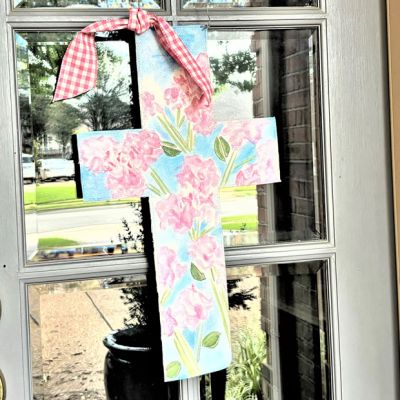 Hand Painted Floral Burlap Cross Door Hanger