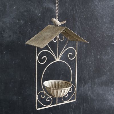 Hanging Bird Feeder Bowl With Awning