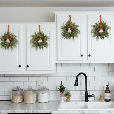 Hanging Faux Pinecone Mini Wreath With Velvet Bow