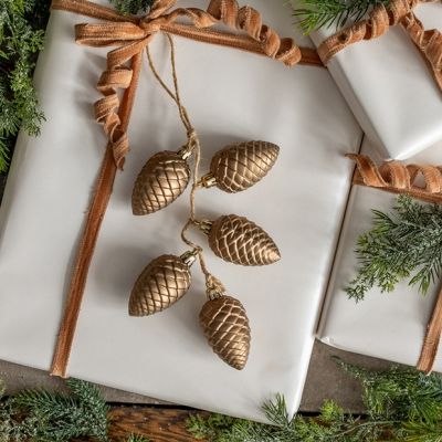 Hanging Gold Pinecone Cluster Set of 3