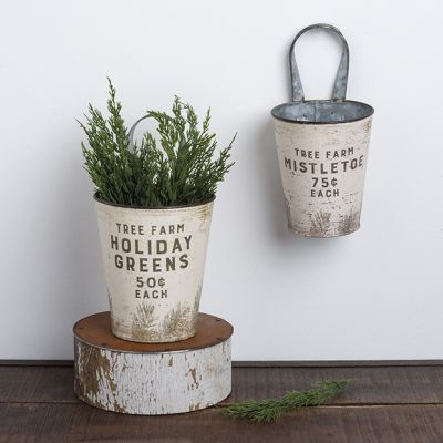 Hanging Holiday Metal Pail Set of 2