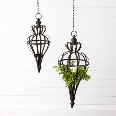 Hanging Ornate Candle Lanterns Set of 2