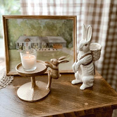 Hanging Rabbits Pillar Candle Holder Set of 2