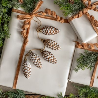 Hanging Snow Covered Pinecone Cluster Set of 3