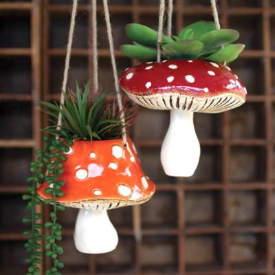 Hanging Toadstool Planters Set of 2