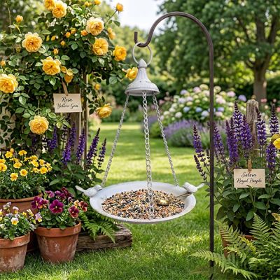 Hanging White Metal Bird Feeder