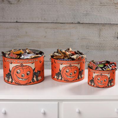 Happy Halloween Metal Bucket Set of 3