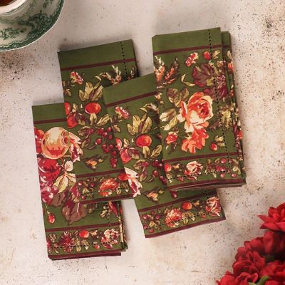 Harvest Bounty Olive Cotton Luncheon Napkin Set of 4