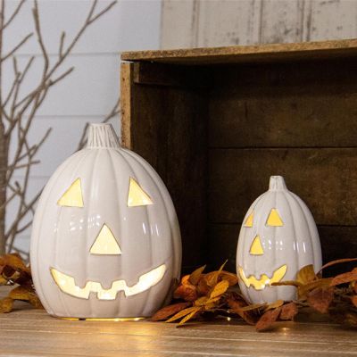 Harvest Glow Ceramic Jack O Lanterns Set of 2