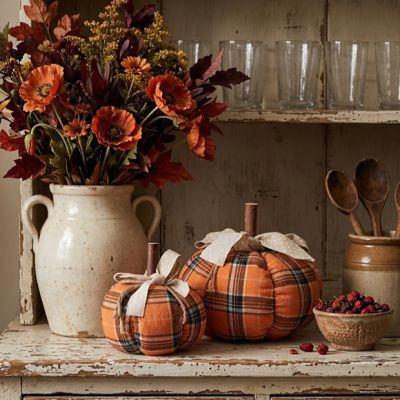 Harvest Hallow Plaid Pumpkin One of Each