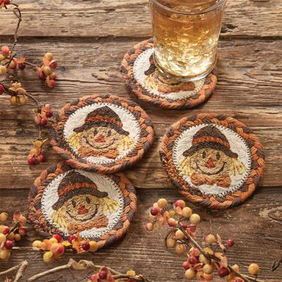 Harvest Scarecrow Braided Round Coaster Set of 4