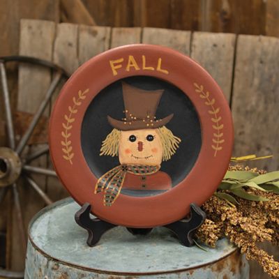 Harvest Scarecrow Decorative Wooden Plate Set of 2