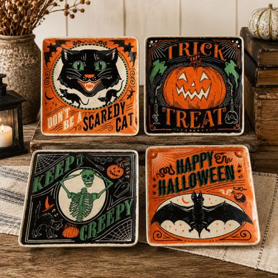 Haunted Halloween Dessert Plates Assorted Set of 4