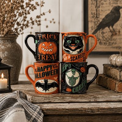 Haunted Halloween Mugs Assorted Set of 4