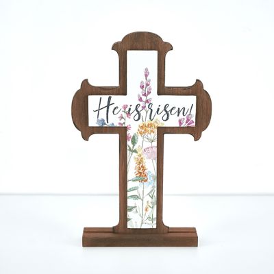 He Is Risen Tabletop Cross Accent