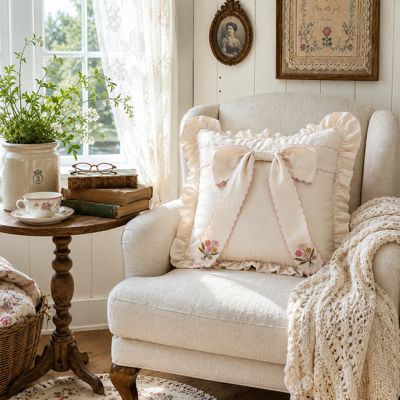 Heirloom Bow Ruffled Accent Pillow