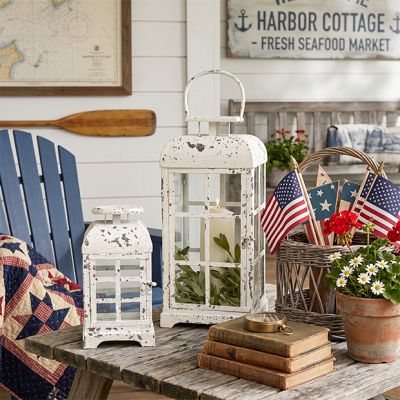 Heirloom Cottage Chippy White Lantern Set of 2