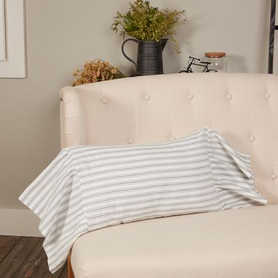 Heirloom Cottage Ticking Stripe Ruffled Lumbar Pillow Cover