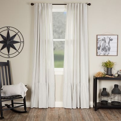Heirloom Cottage Ticking Stripe Ruffled Panel Curtain Set of 2