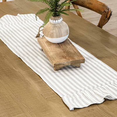 Heirloom Cottage Ticking Stripe Ruffled Table Runner