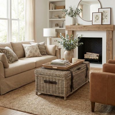 Hinge Top Rattan Coffee Table Trunk