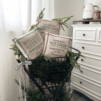 Holiday Farmhouse Grain Sack Accent Pillows Set of 3