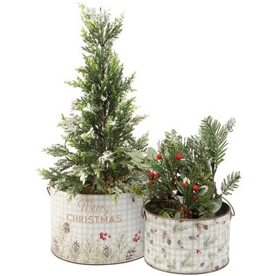 Holiday Greens Metal Bucket Set of 2
