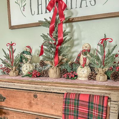 Holiday Snowman with Stocking Figurine