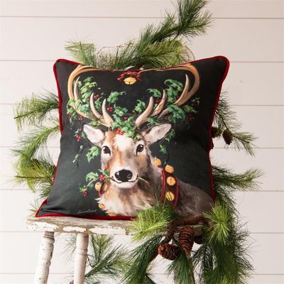 Holly Berry Reindeer Throw Pillow