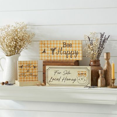 Home and Hive Yellow Check Sign Collection Set of 3