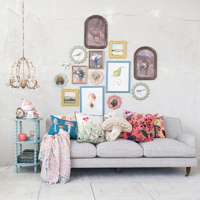 Houndstooth Pattern Upholstered Sofa on Casters