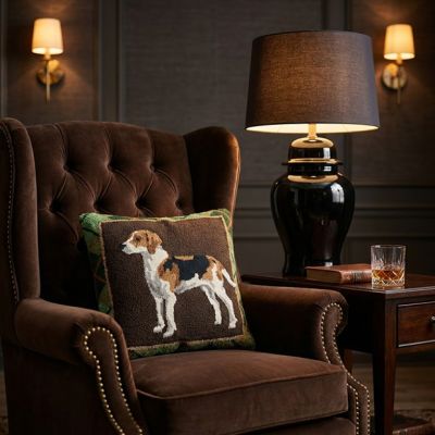 Hunting Dog Wool Hooked Accent Pillow