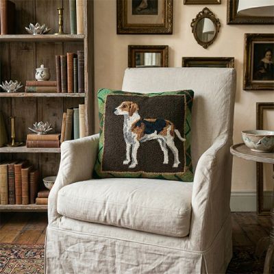 Hunting Dog Wool Hooked Accent Pillow
