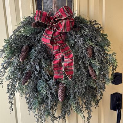 HUGE Iced Weeping Cedar and Cone Wreath
