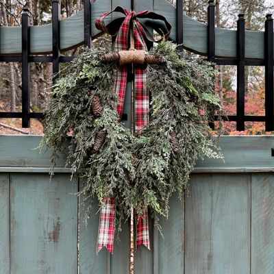 Iced Weeping Cedar and Cone Wreath