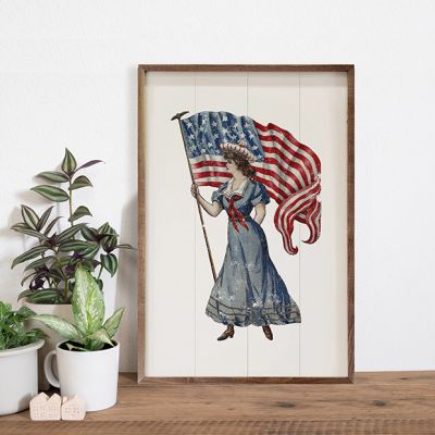 Independence Girl With Large Flag Framed Wall Decor