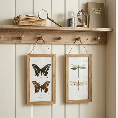 Insect Motif Wood Framed Glass Wall Decor Set of 2