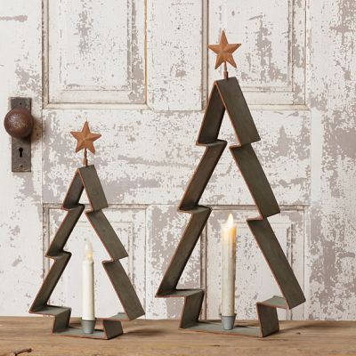 Iron Christmas Tree Candle Holder Set of 2
