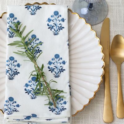 Isabella Blue Floral Block Print Napkins Set of 4