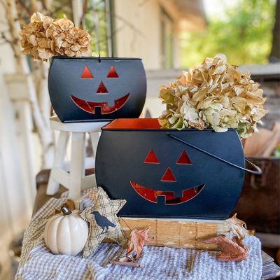 Jack O Lantern Pail Tea Light Holder Set of 2