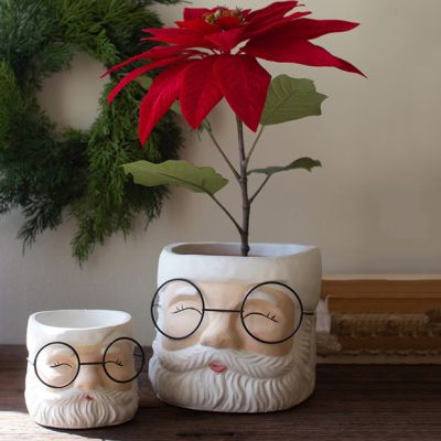 Jolly Santa With Glasses Concrete Planter Set of 2