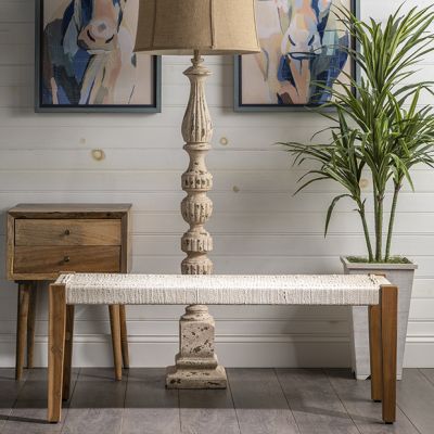 Woven Jute Farmhouse Seat Bench
