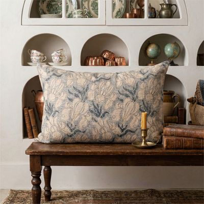Kantha Stitch Blue Floral Lumbar Pillow