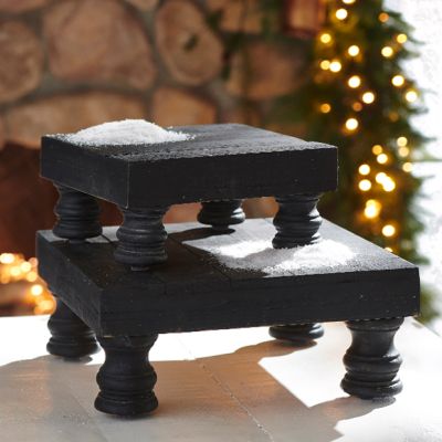 Knob Foot Black Wooden Stand Set of 2