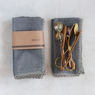 Lace Trim Cotton Napkin Set of 4