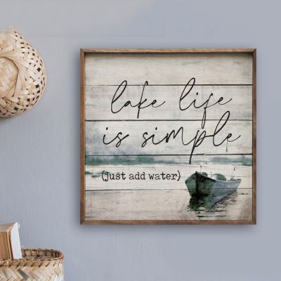 Lake Life Is Simple Boat Whitewash Wall Art