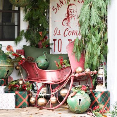 Large Antiqued Red Sleigh