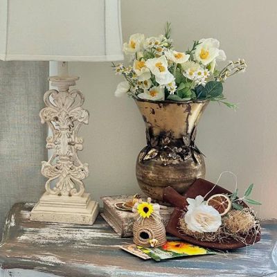 Large Metal Vase With Flower Garland